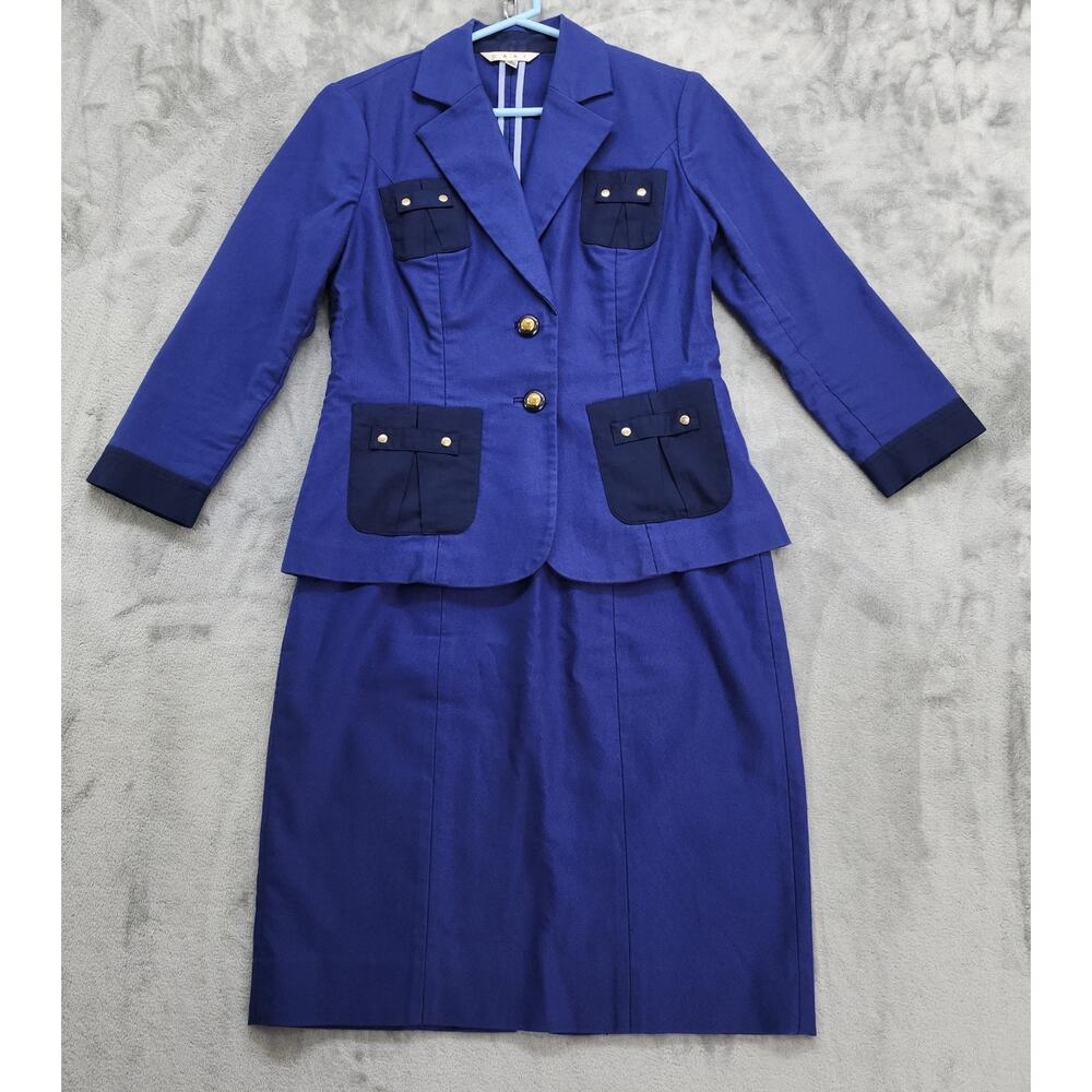 Cabi Skirt Suit Women 6/8 Blue Berry Resort Stretch Cotton Blazer Skirt Nautical
